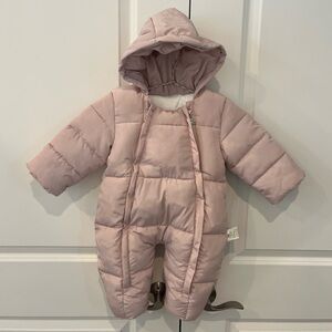 Murmurbear 80CM approx 9-12mo baby zip up snowsuit pink w/white interior & hood